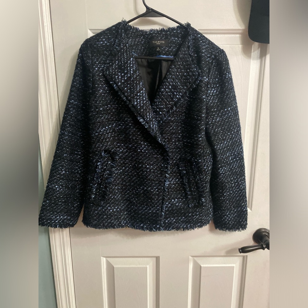 Talbots Women's Black and Blue Textured Blazer